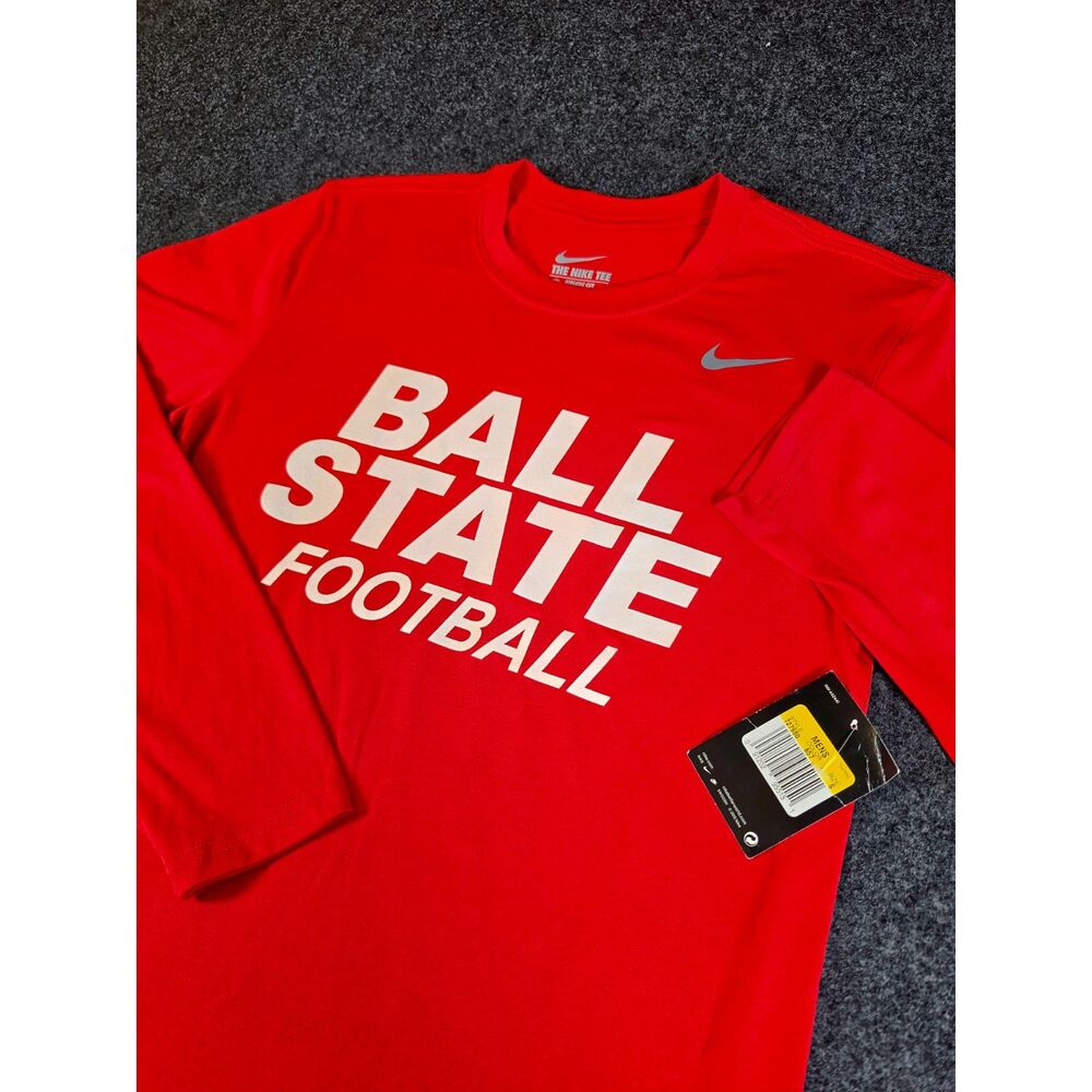 Nike Ball State Football Shirt Men's Small Red Dri-FIT Long Sleeve NWT NCAA